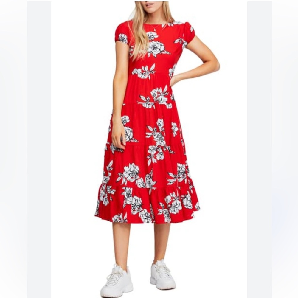 Free People Red Rita Tiered Dress With Pockets. In EUC. Size XS